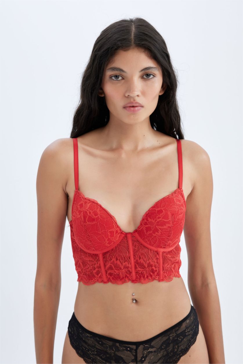 Woman Red Fall in Love Full Lace Push Up Bra