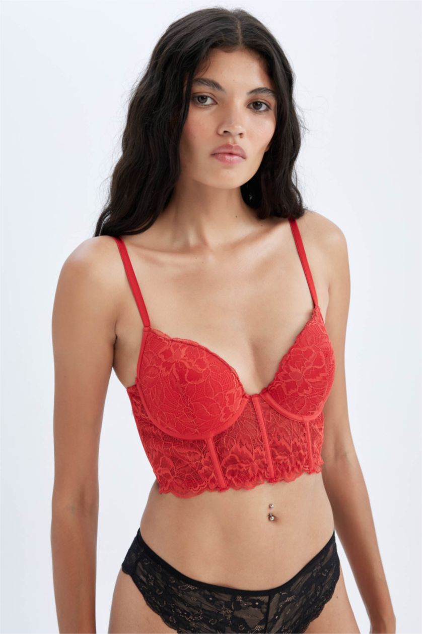 Woman Red Fall in Love Full Lace Push Up Bra