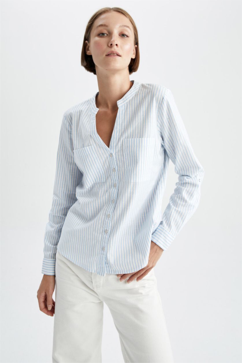 FEMME Bleu Chemise à Manches Longues Coupe Confortable