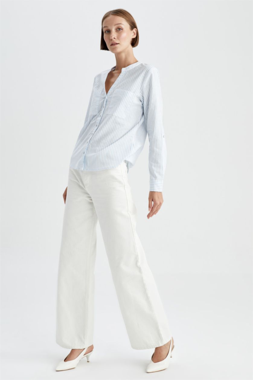 FEMME Bleu Chemise à Manches Longues Coupe Confortable