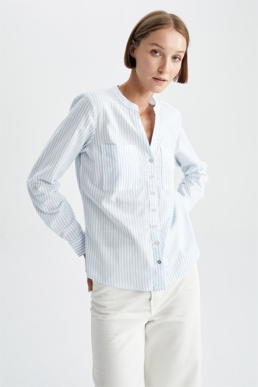 FEMME Bleu Chemise à Manches Longues Coupe Confortable