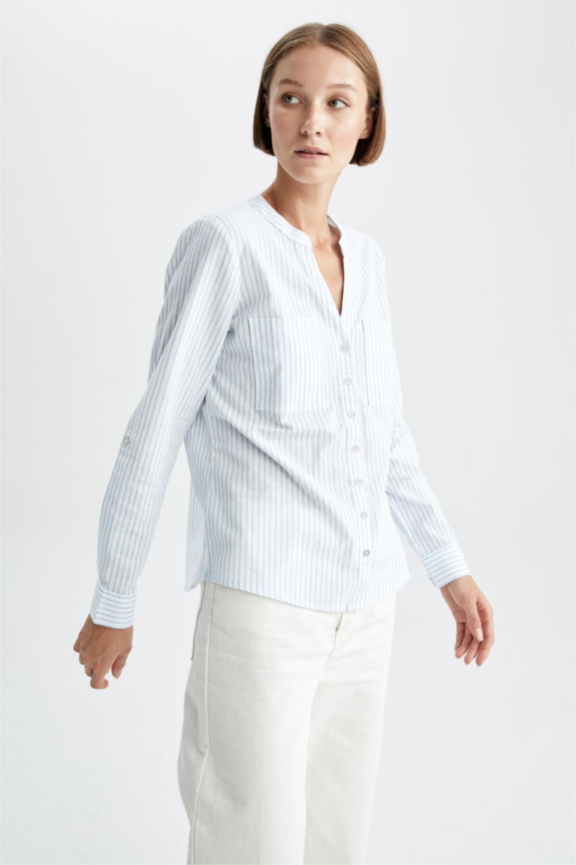 FEMME Bleu Chemise à Manches Longues Coupe Confortable