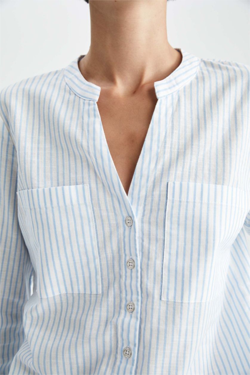 FEMME Bleu Chemise à Manches Longues Coupe Confortable