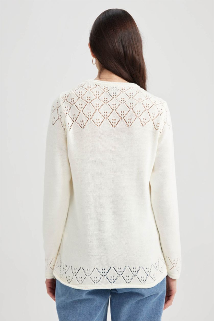 WOMAN Ecru Regular Fit Crew Neck Pullover