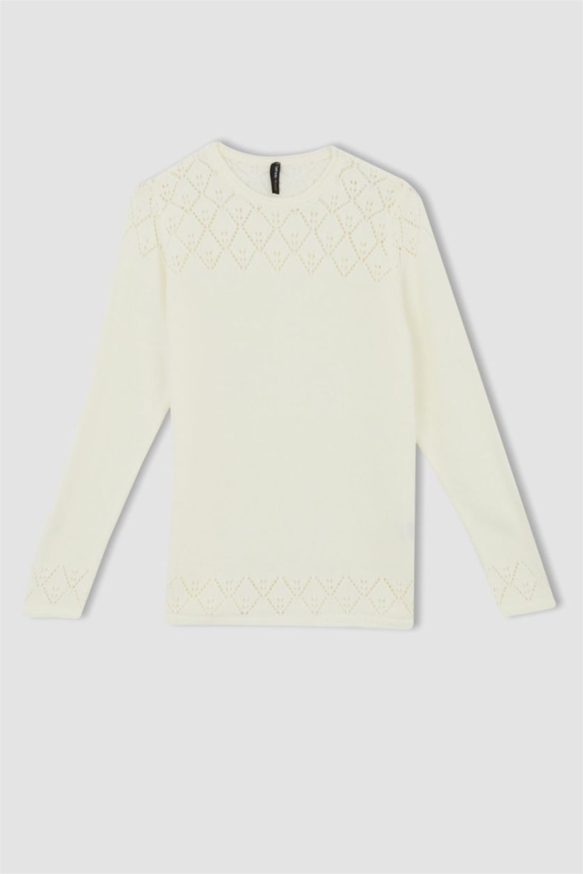 WOMAN Ecru Regular Fit Crew Neck Pullover