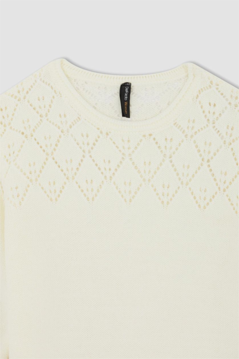 WOMAN Ecru Regular Fit Crew Neck Pullover