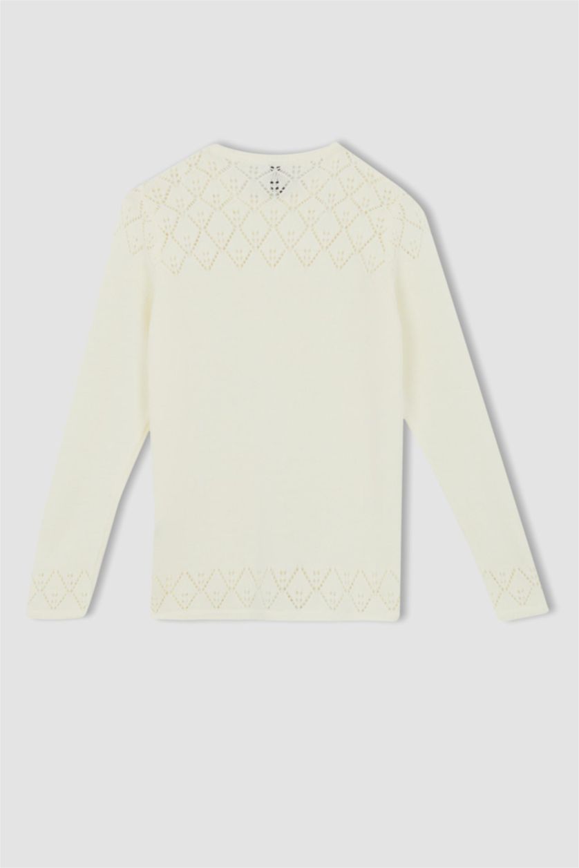 WOMAN Ecru Regular Fit Crew Neck Pullover