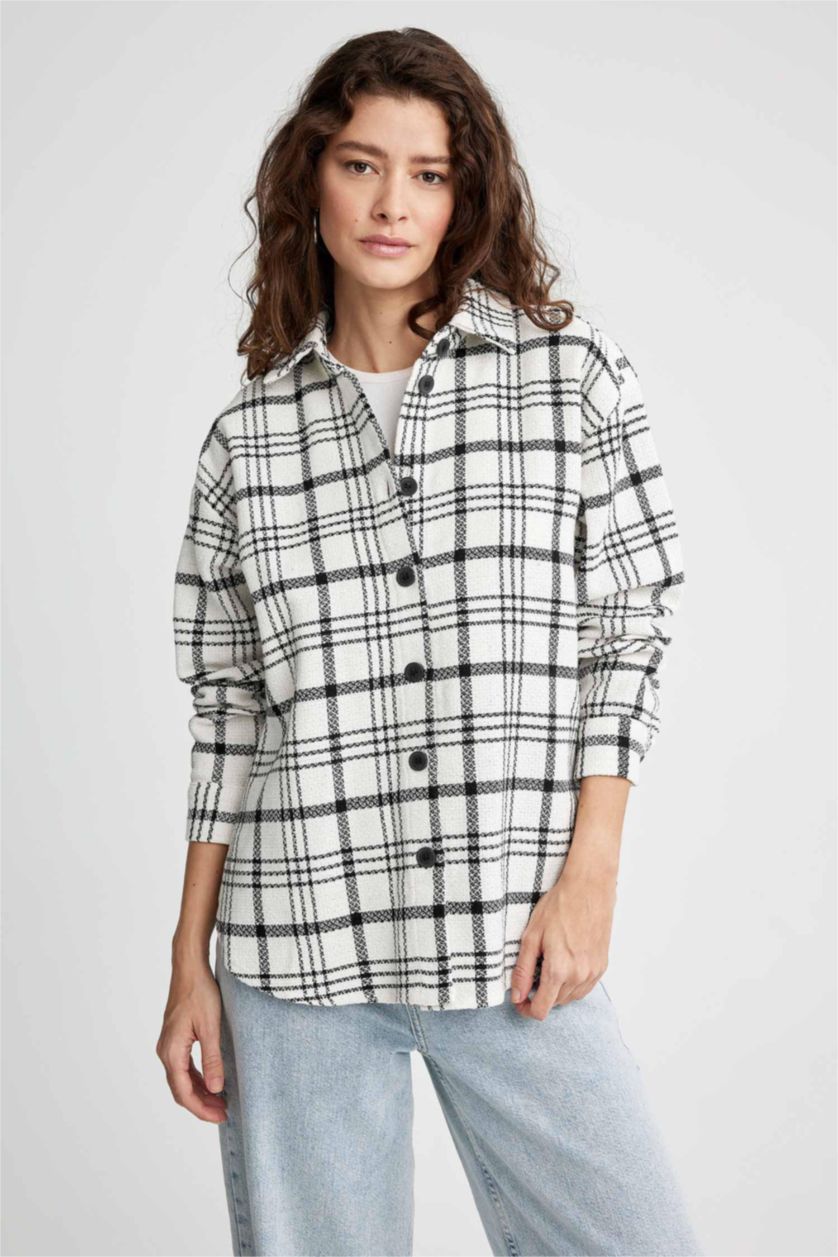 WOMAN Ecru Oversize Fit Long Sleeve Shirt