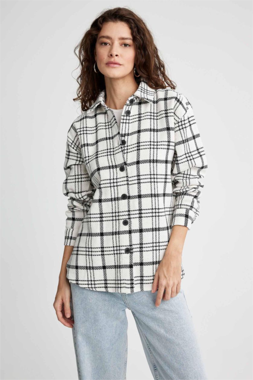 WOMAN Ecru Oversize Fit Long Sleeve Shirt