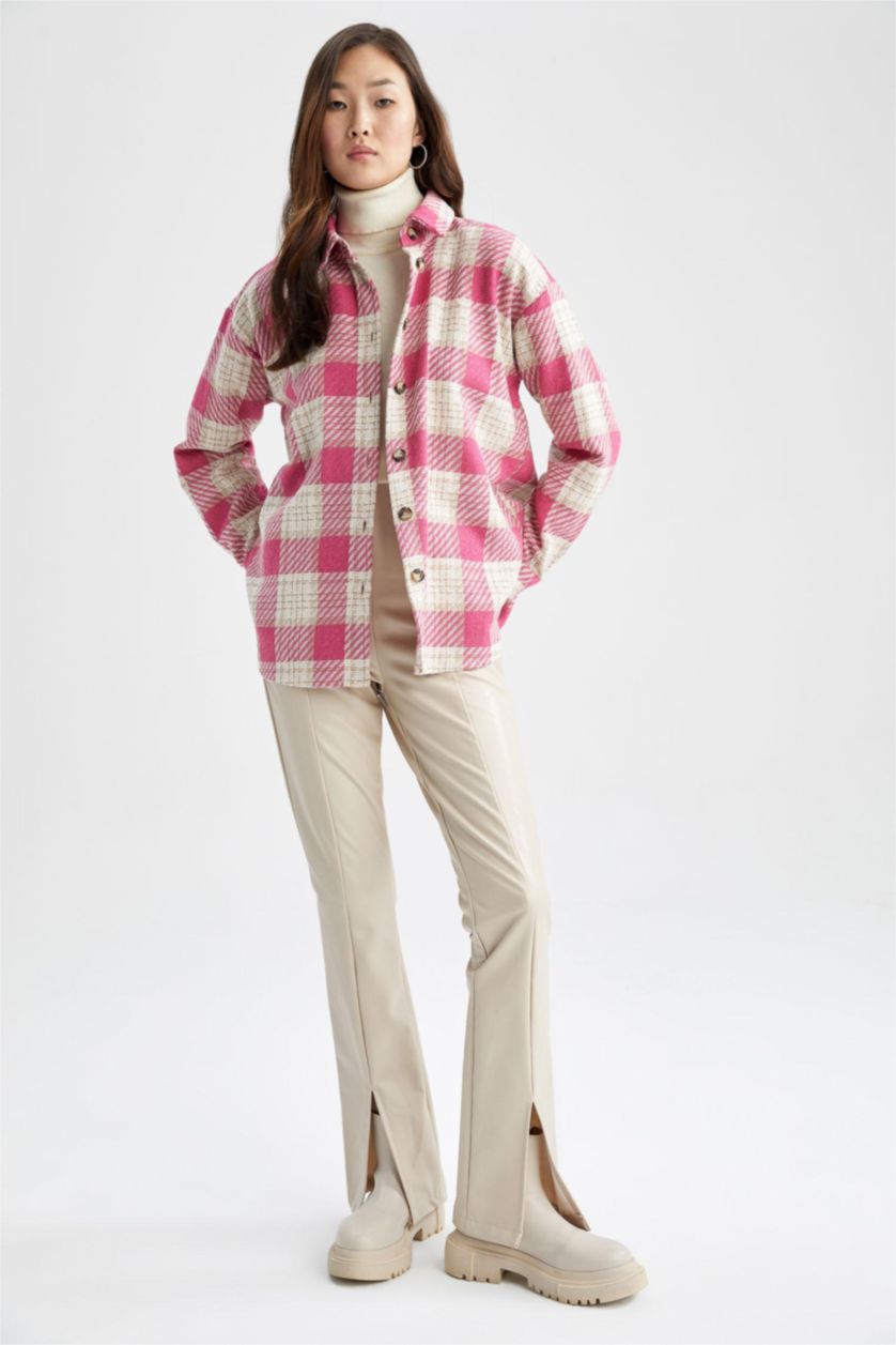 FEMME Rose Chemise À Manches Longues En Tweed À Col Chemise Coupe Oversize