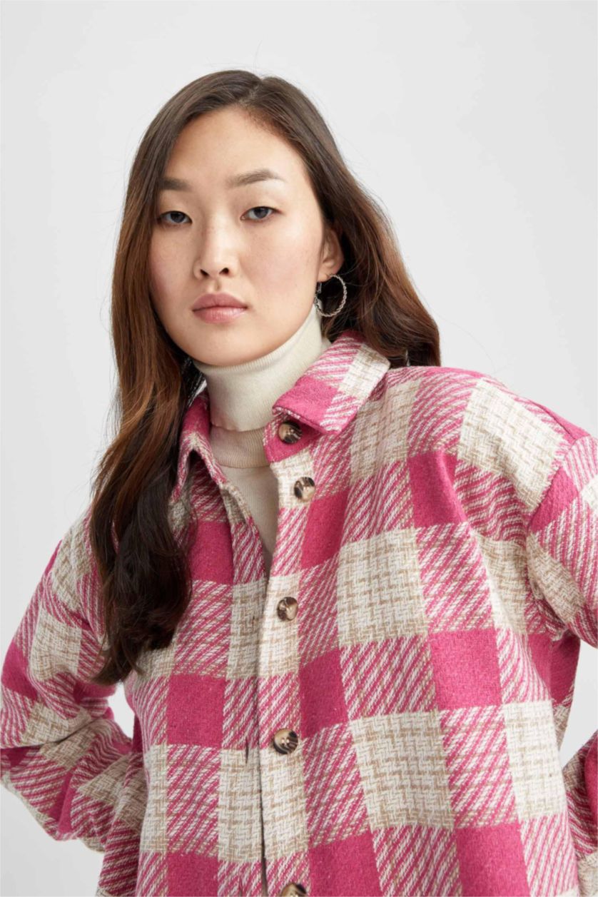 FEMME Rose Chemise À Manches Longues En Tweed À Col Chemise Coupe Oversize