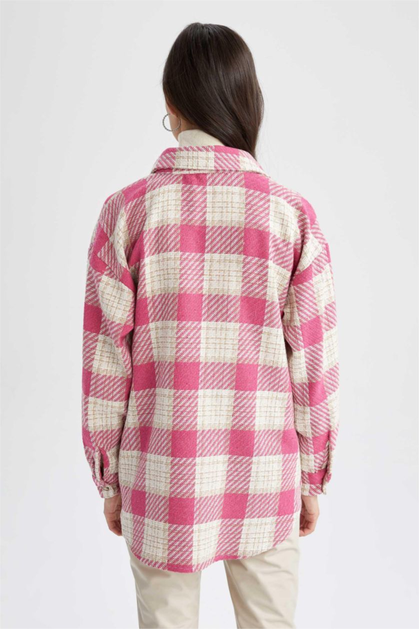 FEMME Rose Chemise À Manches Longues En Tweed À Col Chemise Coupe Oversize