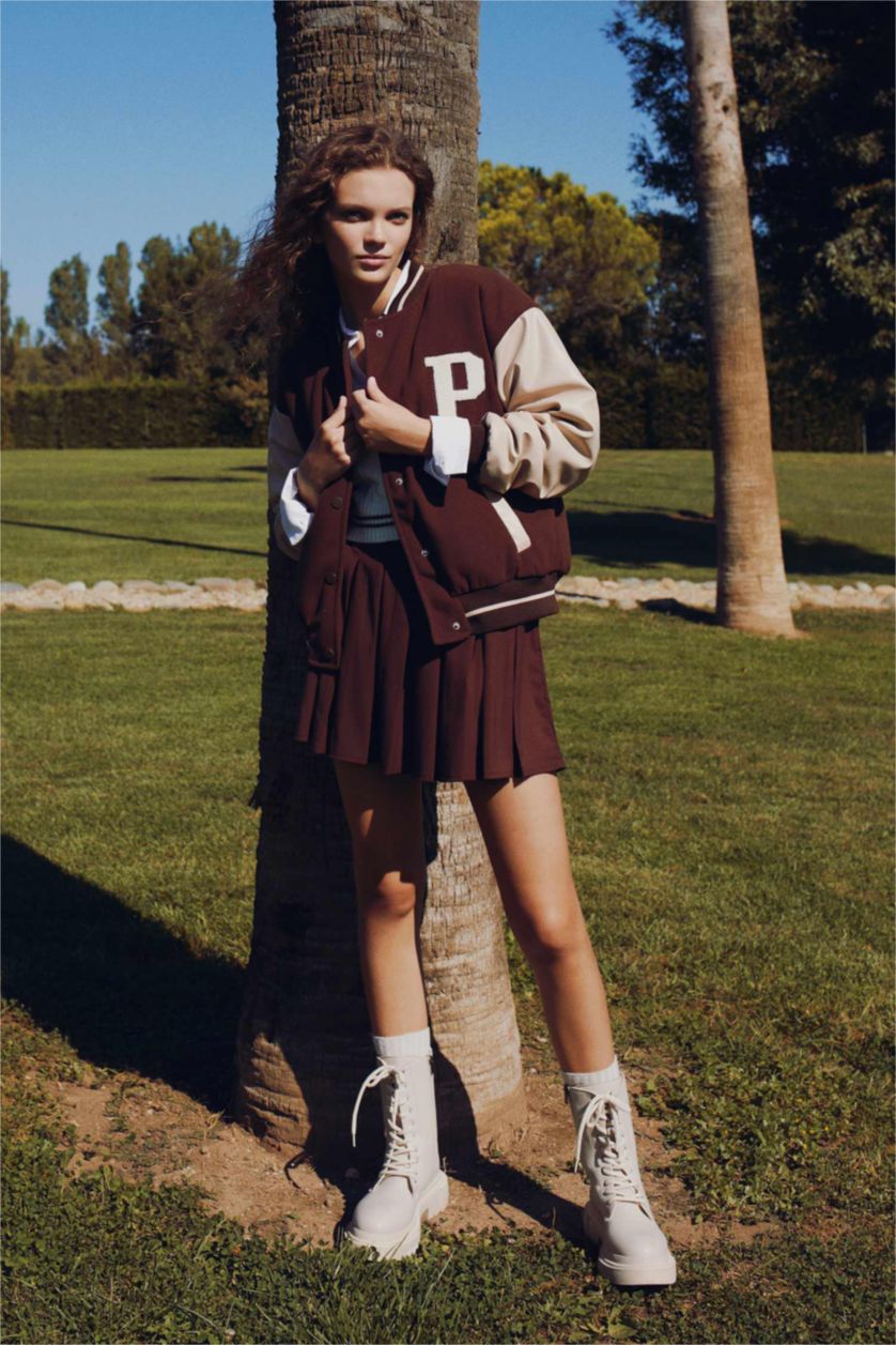 WOMAN Brown Cool Pleated Mini Skirt