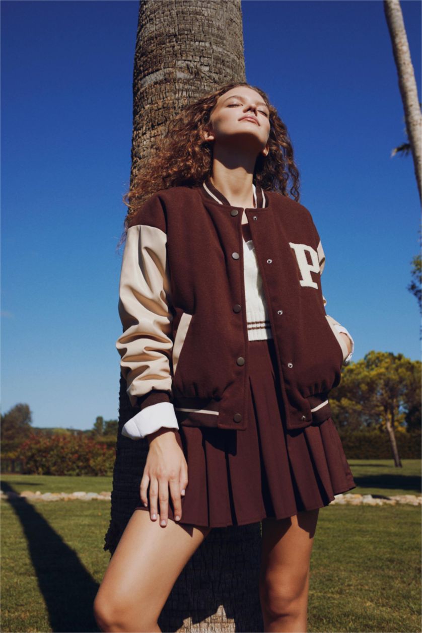 WOMAN Brown Cool Pleated Mini Skirt