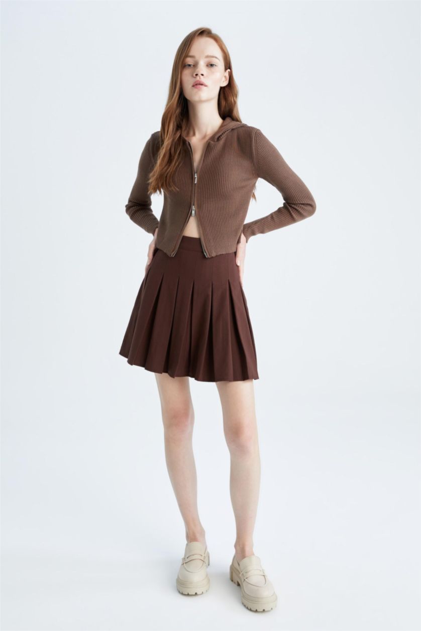 WOMAN Brown Cool Pleated Mini Skirt