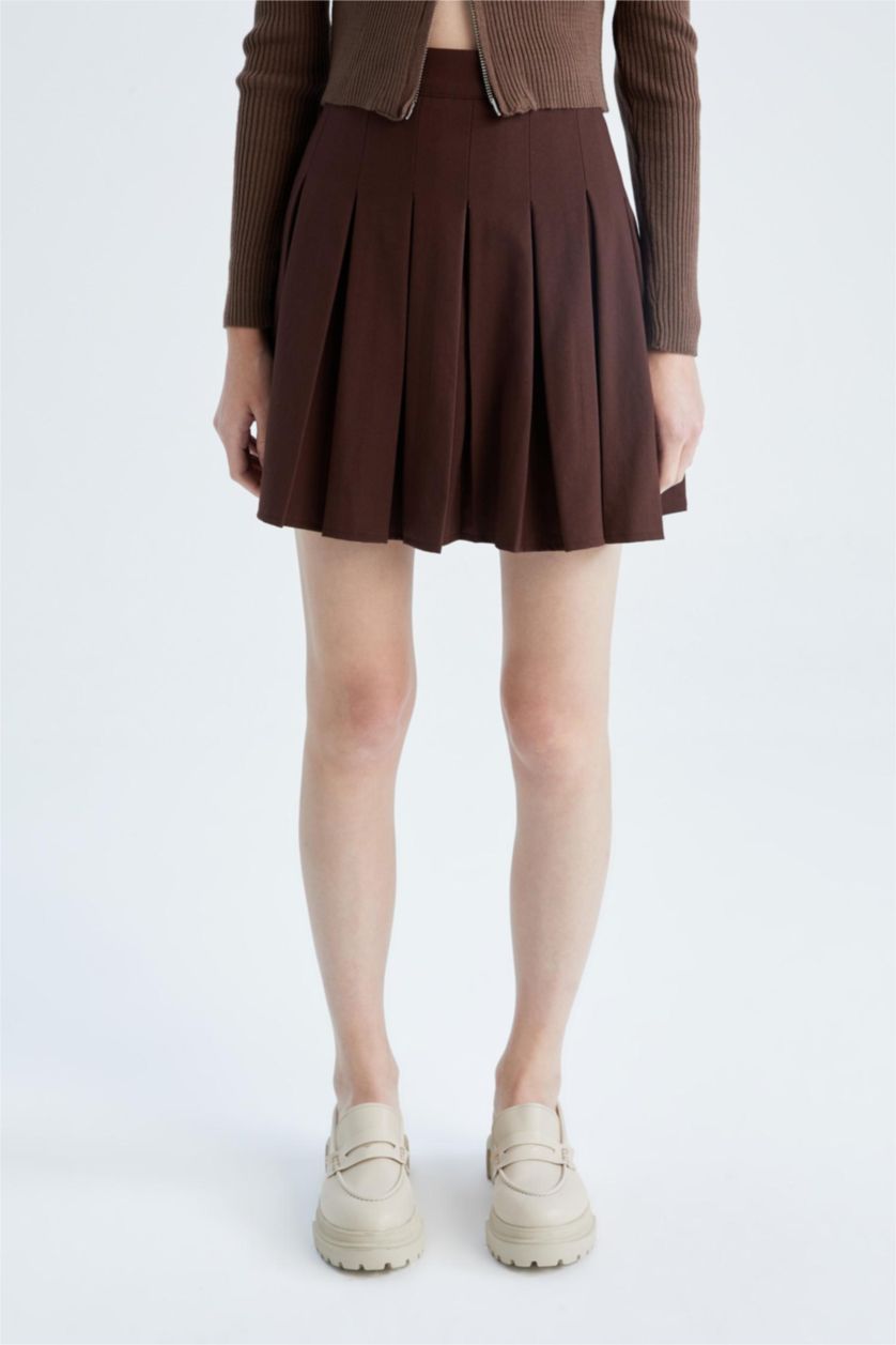 WOMAN Brown Cool Pleated Mini Skirt