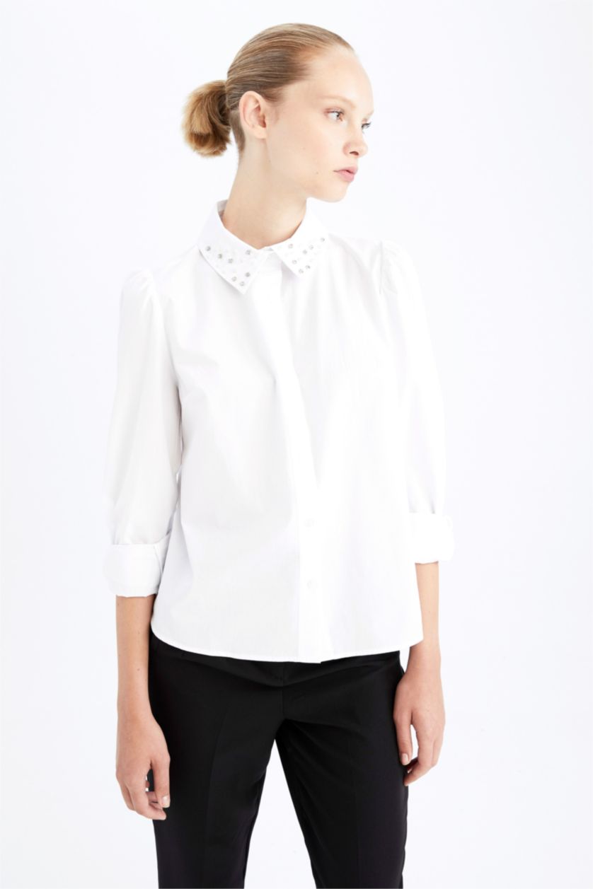 FEMME Blanc Chemises à manches longues Popeline Col De Chemise