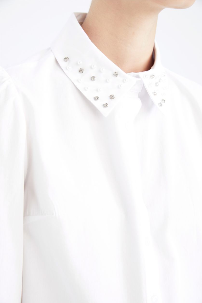 FEMME Blanc Chemises à manches longues Popeline Col De Chemise