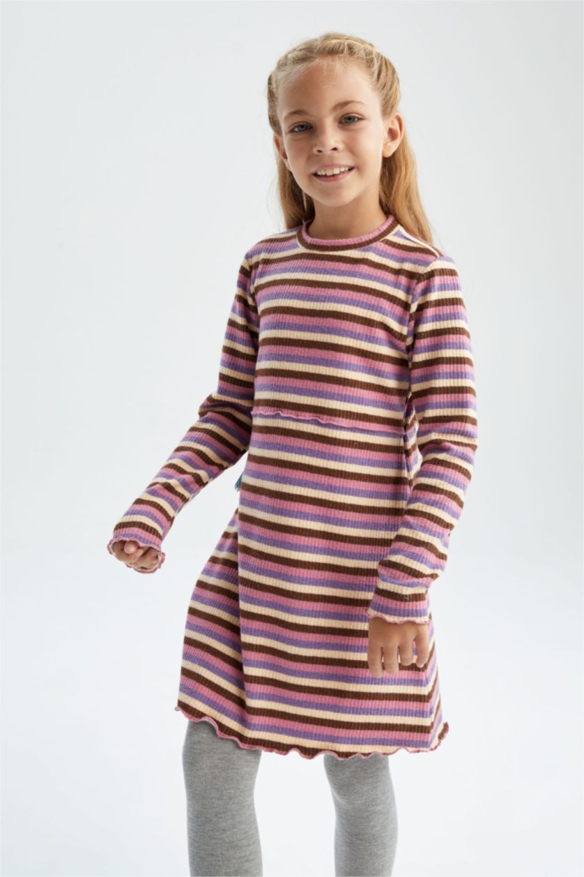 GIRLS & TEENS Lilac Girl Striped Long Sleeve Ribbed Camisole Dress