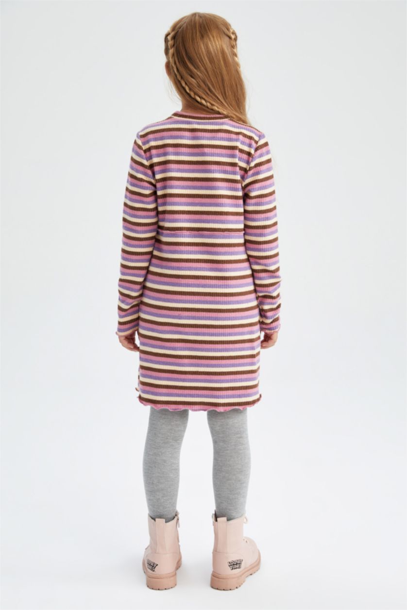GIRLS & TEENS Lilac Girl Striped Long Sleeve Ribbed Camisole Dress