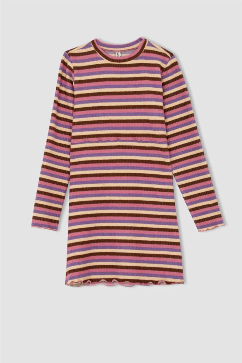 GIRLS & TEENS Lilac Girl Striped Long Sleeve Ribbed Camisole Dress