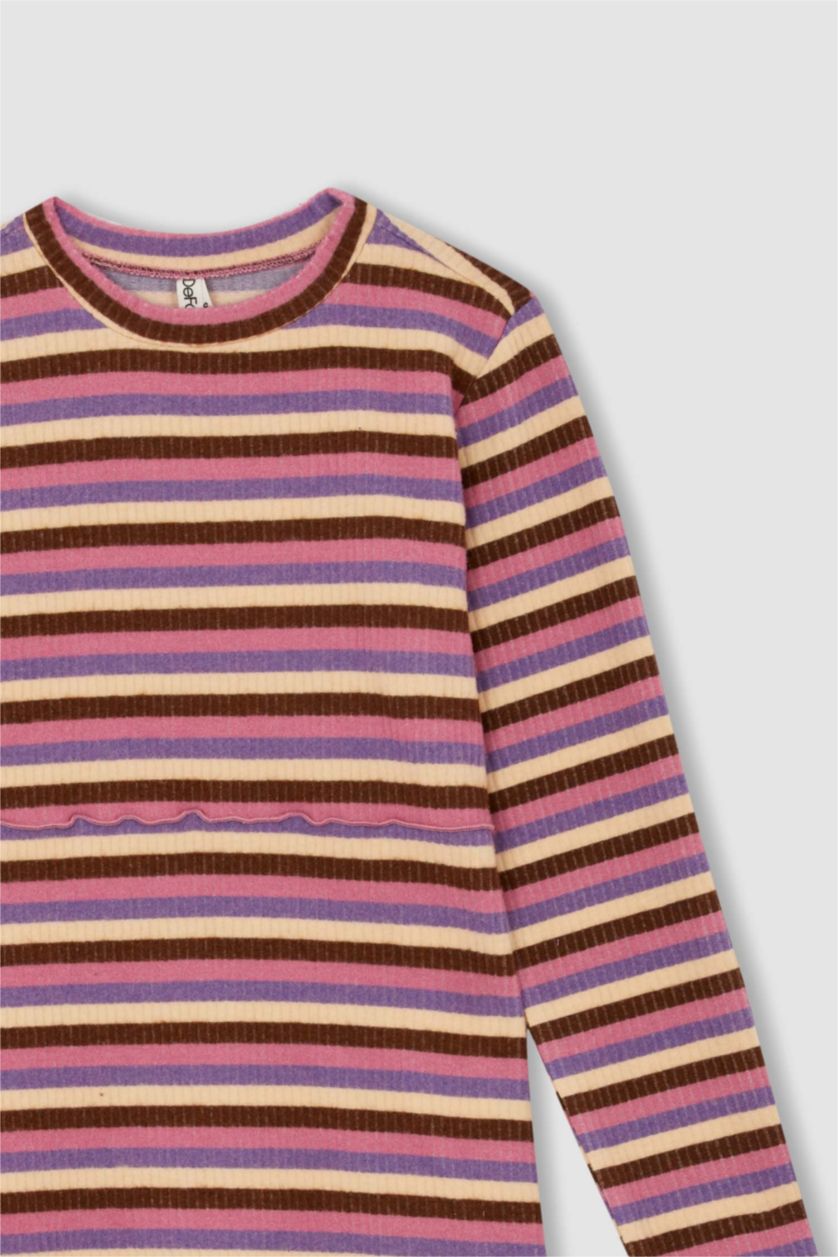 GIRLS & TEENS Lilac Girl Striped Long Sleeve Ribbed Camisole Dress