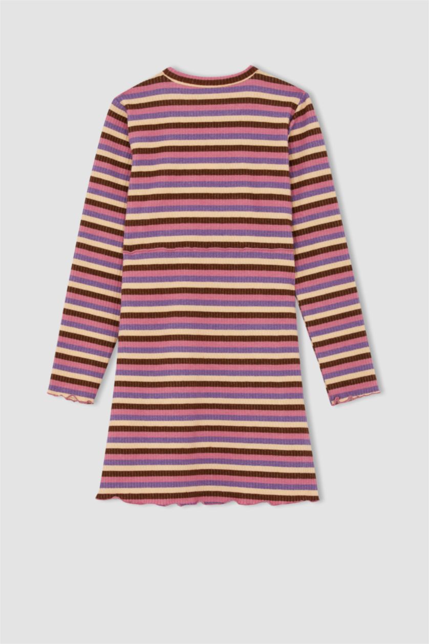GIRLS & TEENS Lilac Girl Striped Long Sleeve Ribbed Camisole Dress