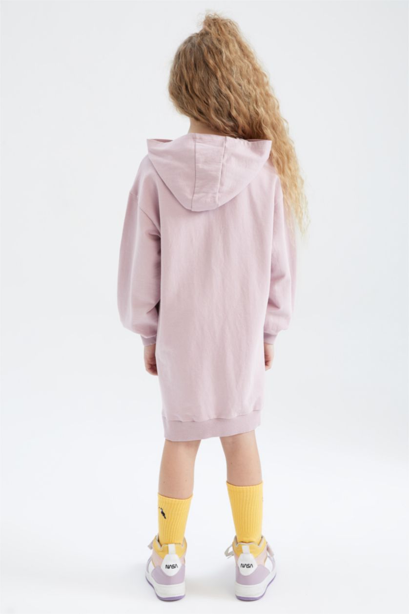 GIRLS & TEENS Pink Girl Printed Hooded Sweatshirt Dress