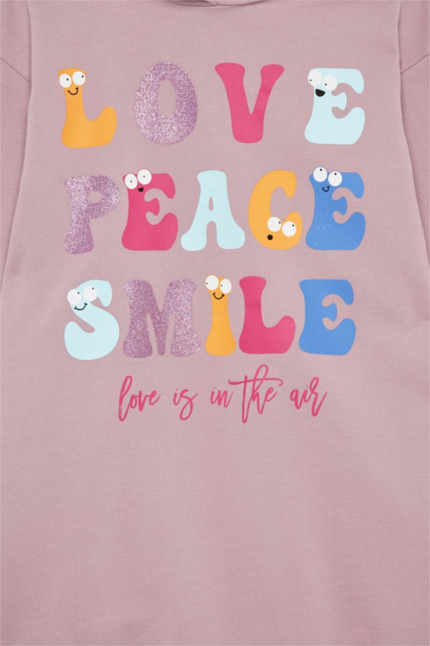 GIRLS & TEENS Pink Girl Printed Hooded Sweatshirt Dress