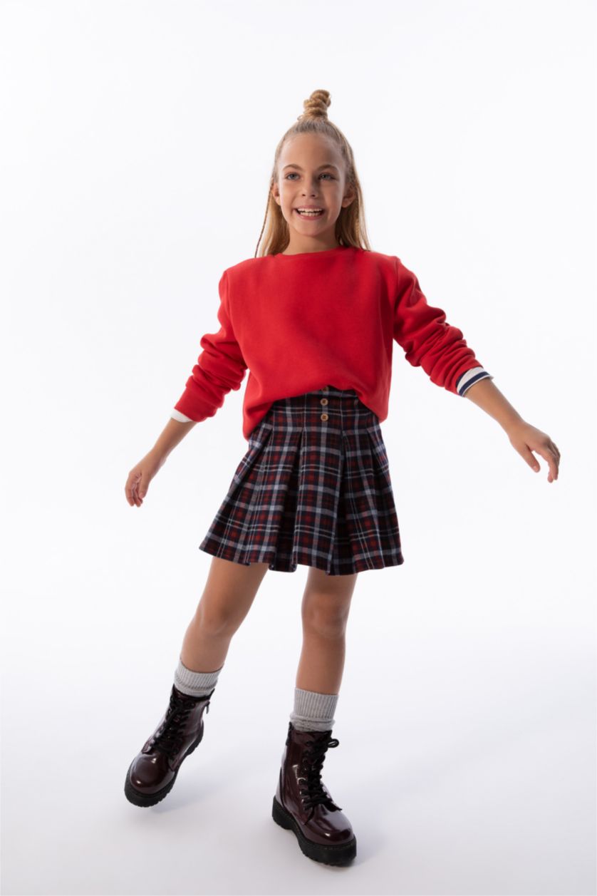 GIRLS & TEENS NAVY Girl Regular Fit Checkered Pleated Skirt