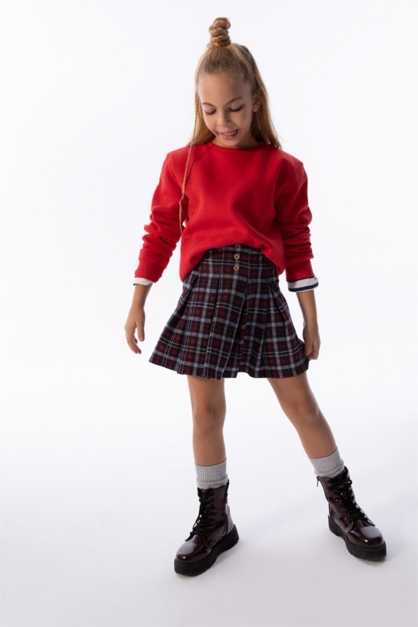 GIRLS & TEENS NAVY Girl Regular Fit Checkered Pleated Skirt