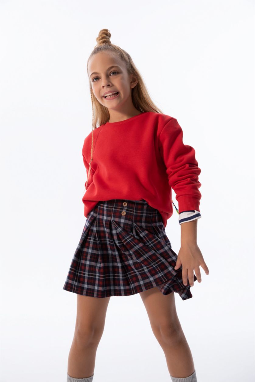 GIRLS & TEENS NAVY Girl Regular Fit Checkered Pleated Skirt