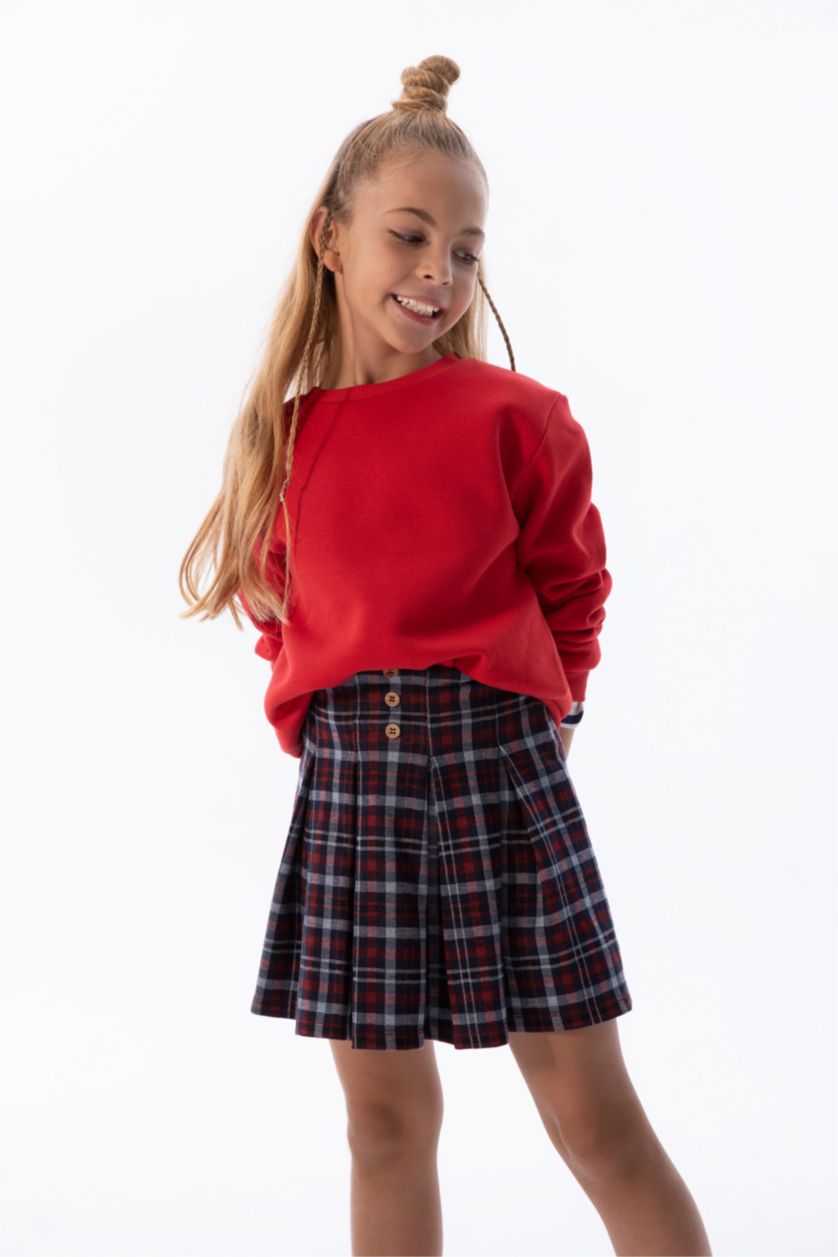 GIRLS & TEENS NAVY Girl Regular Fit Checkered Pleated Skirt
