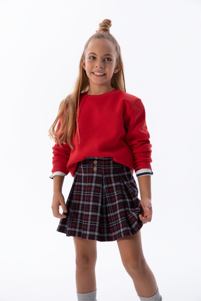 GIRLS & TEENS NAVY Girl Regular Fit Checkered Pleated Skirt