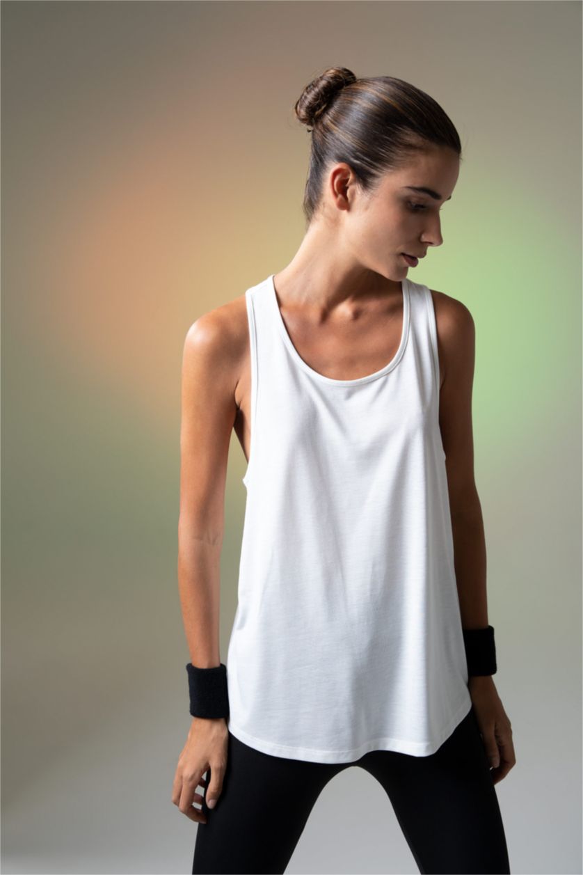 WOMAN Ecru Defacto Fit Standard Fit Crew Neck Singlet