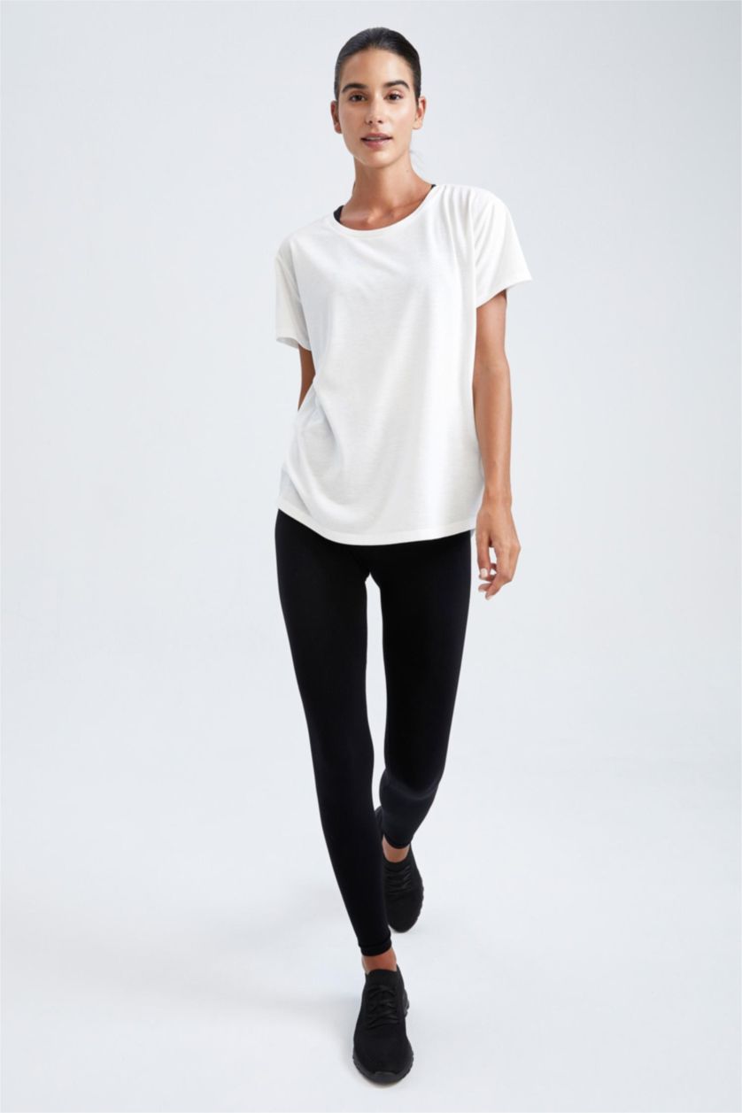 WOMAN Ecru Defacto Fit Comfort Fit Crew Neck Short Sleeved T-Shirt