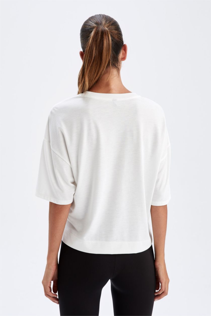 WOMAN Ecru Defacto Fit Crew Neck Short Sleeve T-Shirt