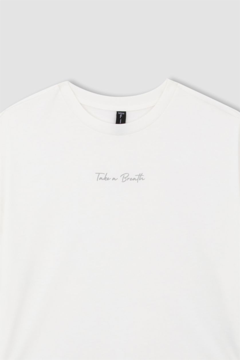 WOMAN Ecru Defacto Fit Crew Neck Short Sleeve T-Shirt