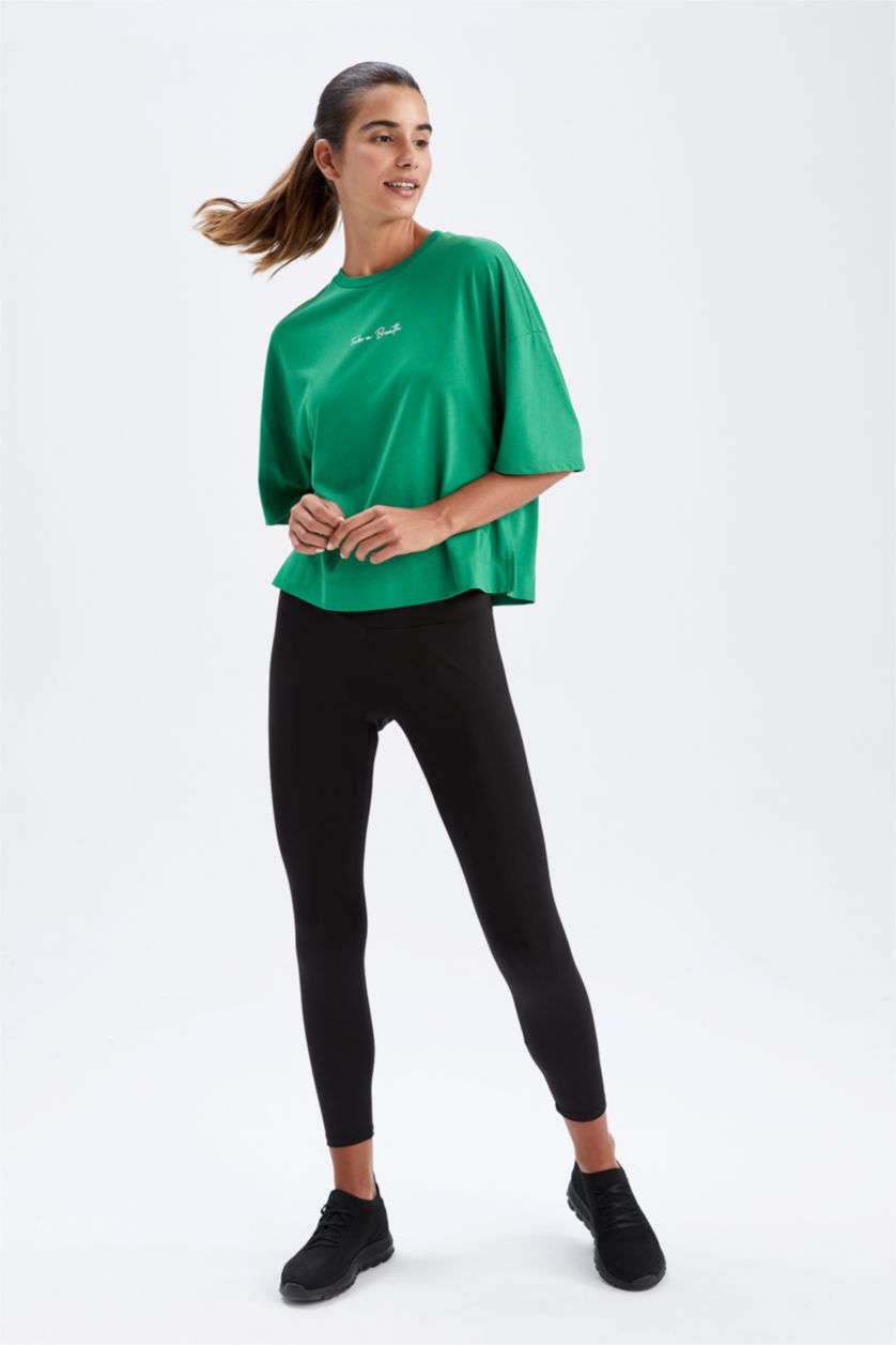 WOMAN Green Defacto Fit Crew Neck Short Sleeve T-Shirt