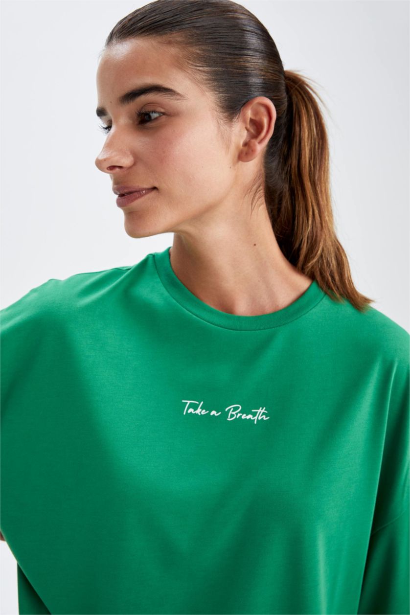 WOMAN Green Defacto Fit Crew Neck Short Sleeve T-Shirt