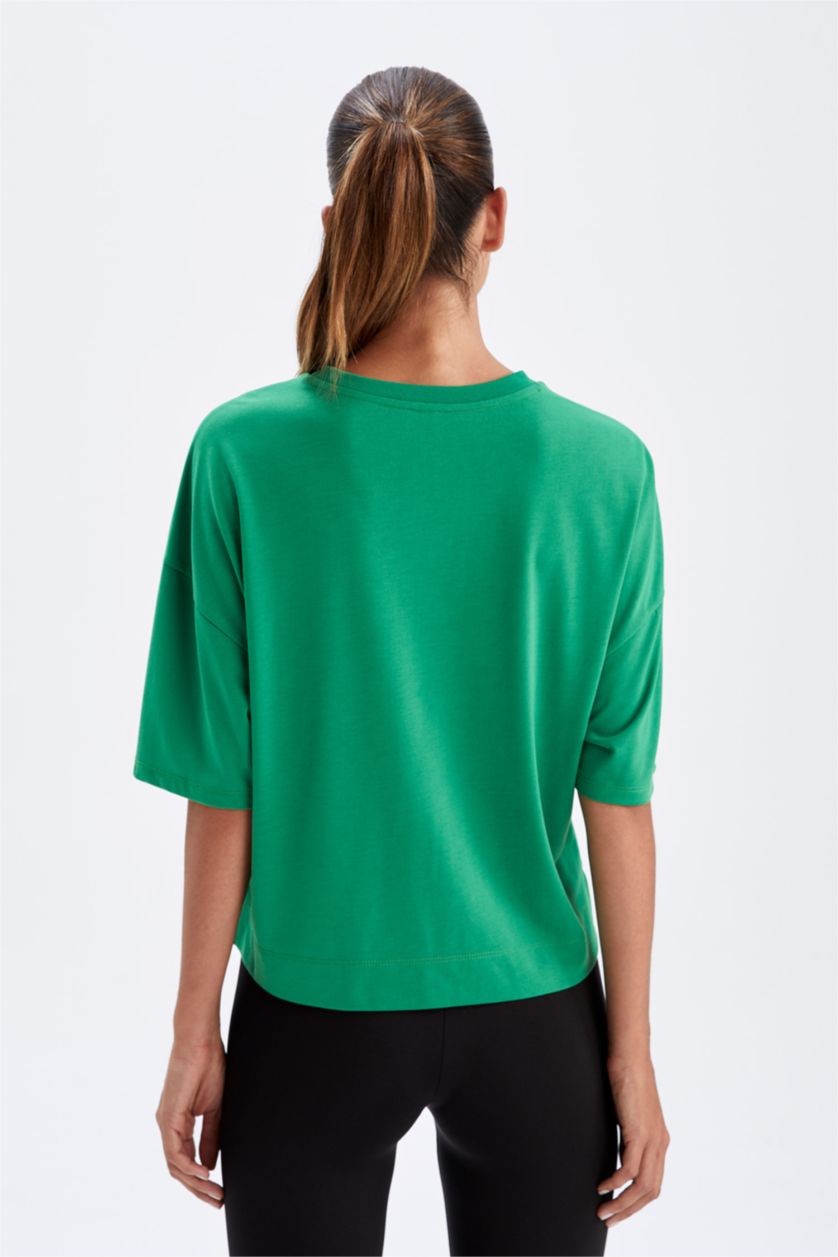 WOMAN Green Defacto Fit Crew Neck Short Sleeve T-Shirt