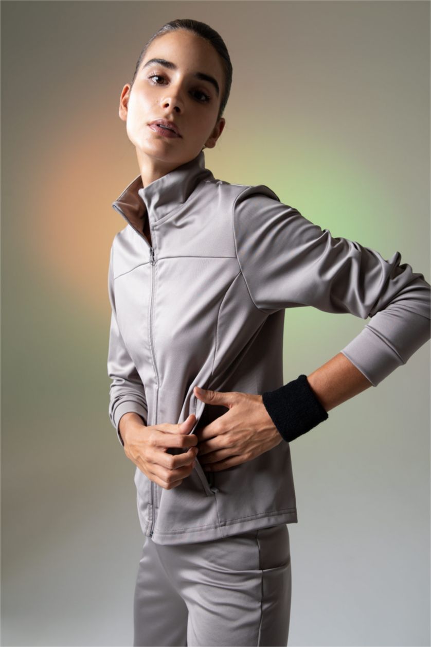 WOMAN Grey DeFactoFit Standard Fit Scuba Diver Fabric Cardigan