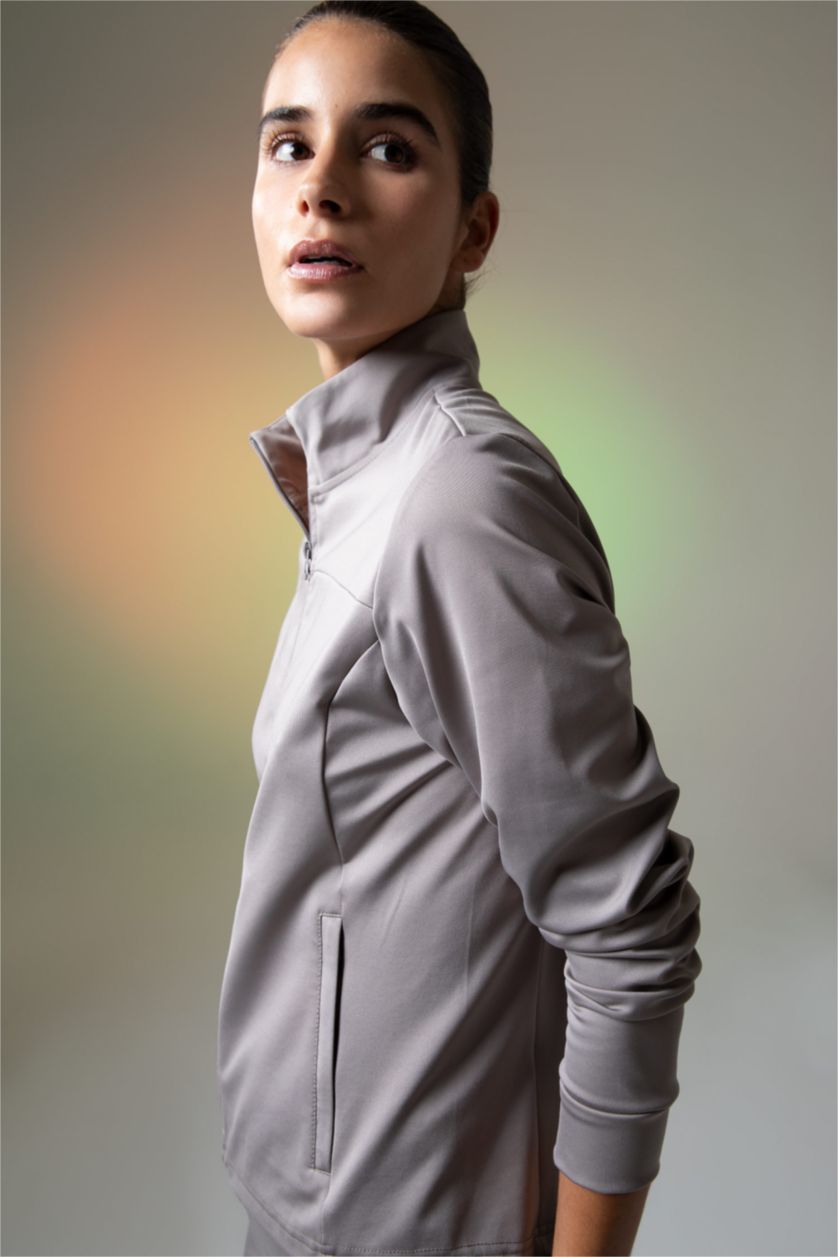 WOMAN Grey DeFactoFit Standard Fit Scuba Diver Fabric Cardigan