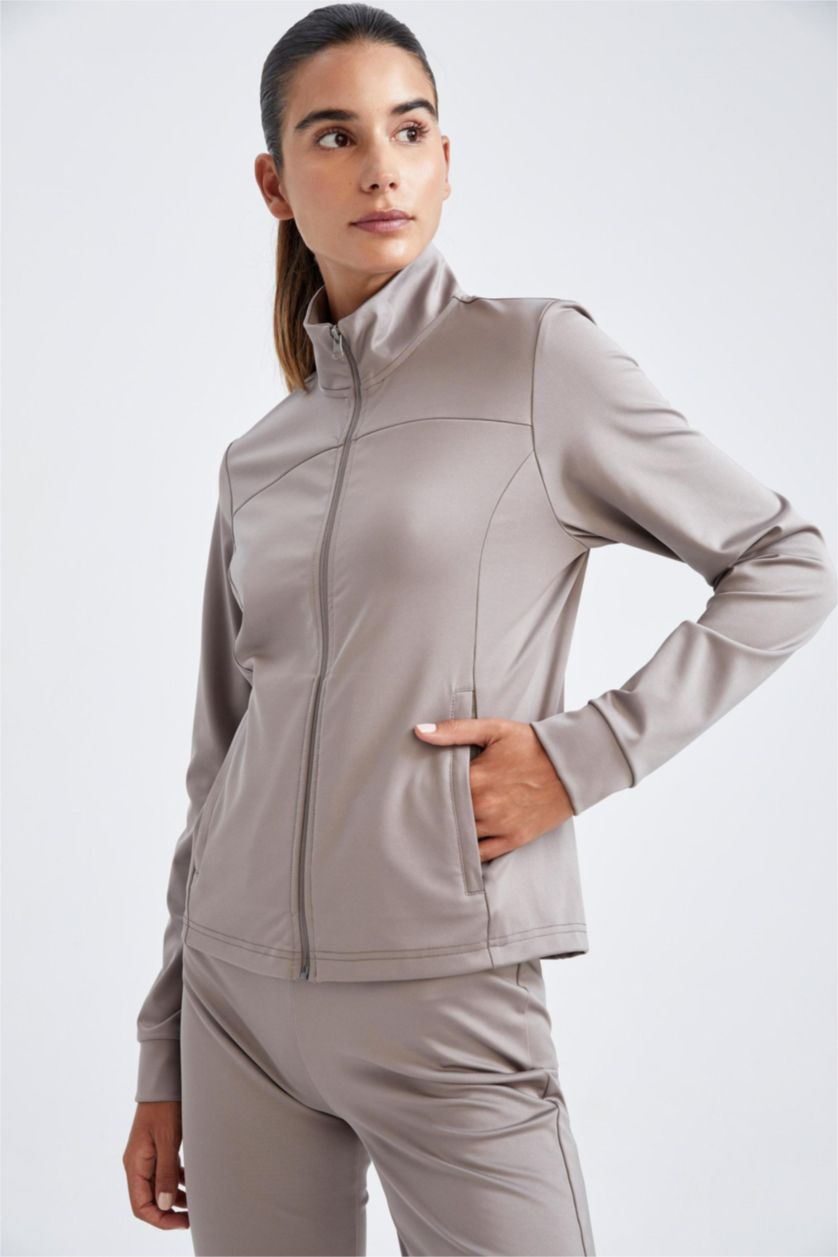 WOMAN Grey DeFactoFit Standard Fit Scuba Diver Fabric Cardigan