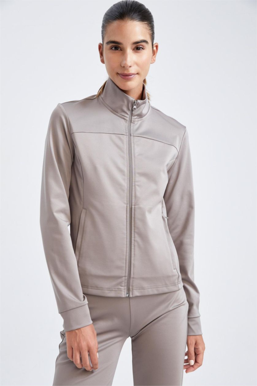 WOMAN Grey DeFactoFit Standard Fit Scuba Diver Fabric Cardigan