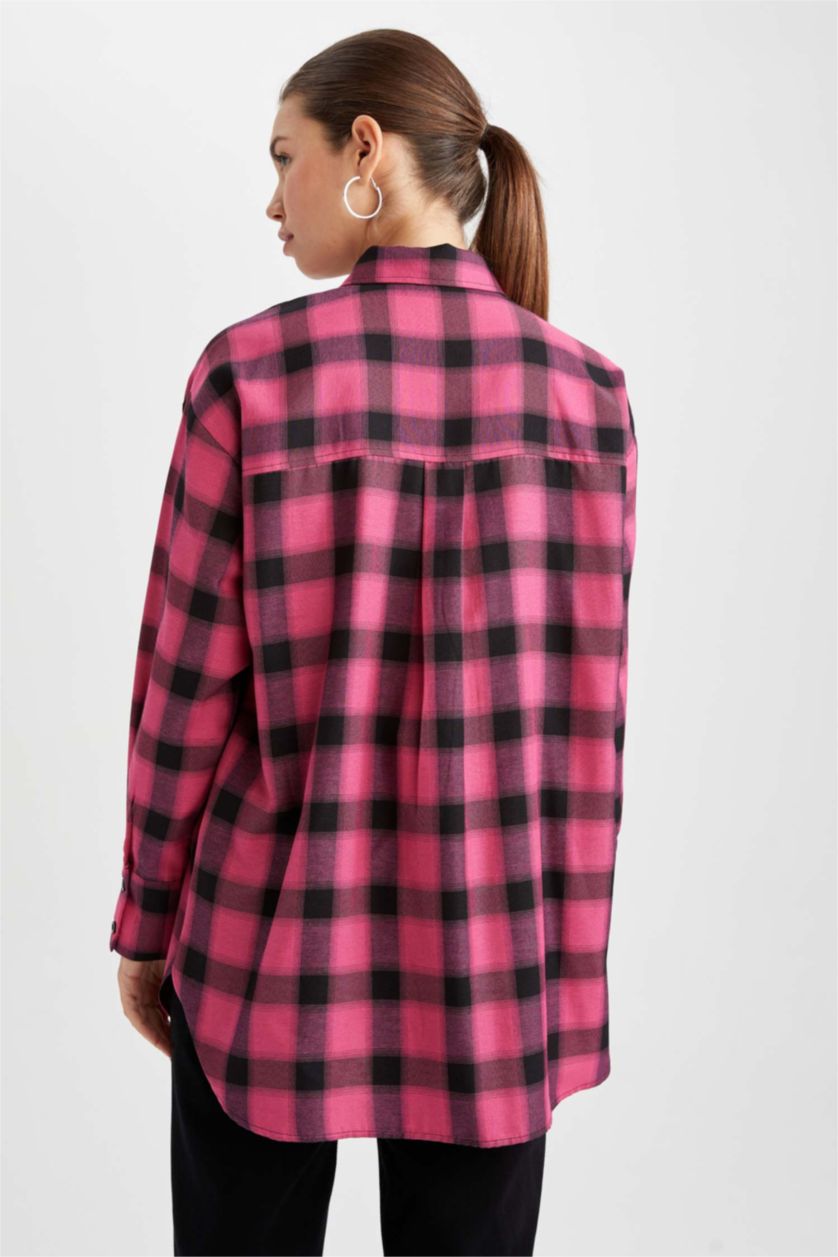 FEMME Rose Tunique À Manches Longues Flanelle Coupe décontractée Carreaux