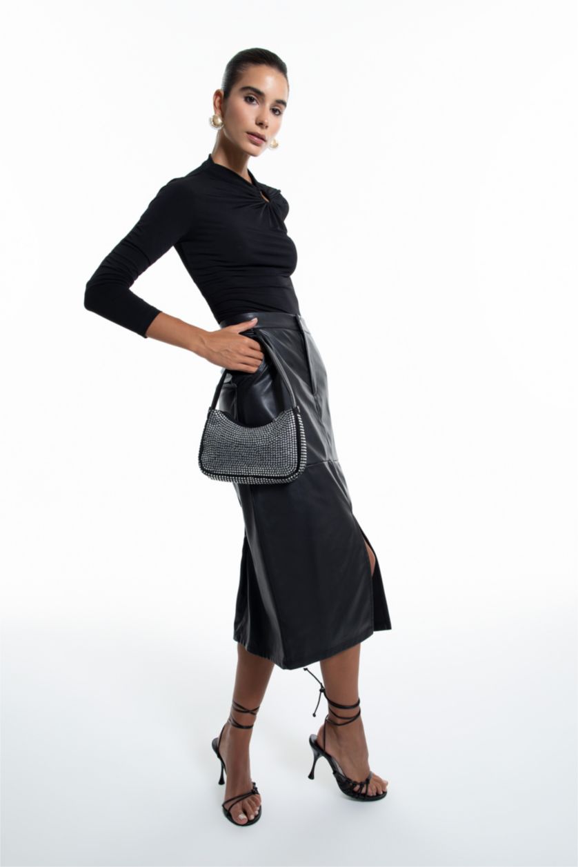 Жіночий Чорний Спідниця миди спıдниця олıывець нормальна посадка зі штучної шкіри