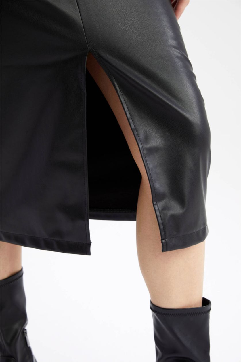 Жіночий Чорний Спідниця миди спıдниця олıывець нормальна посадка зі штучної шкіри