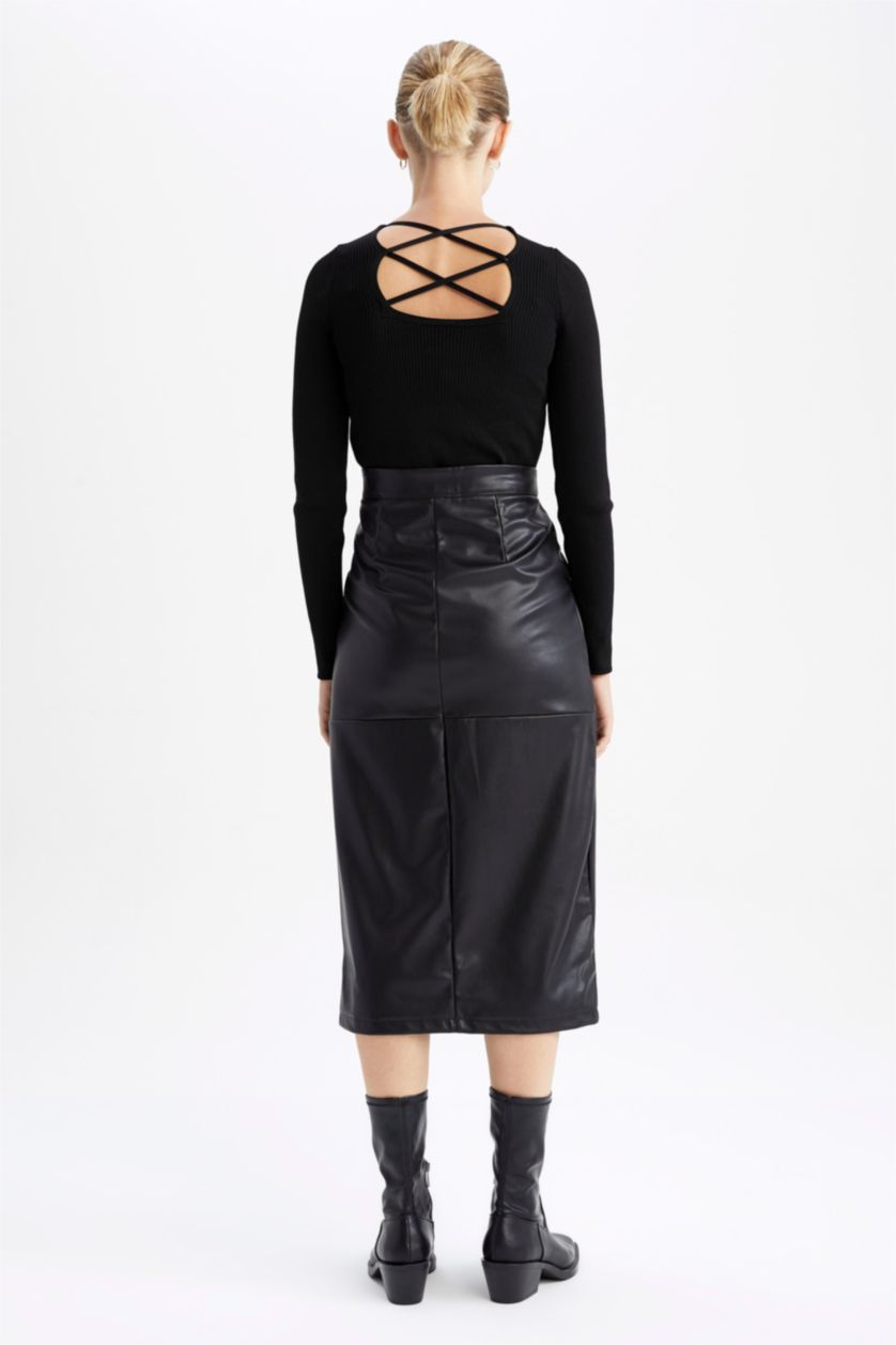 Жіночий Чорний Спідниця миди спıдниця олıывець нормальна посадка зі штучної шкіри