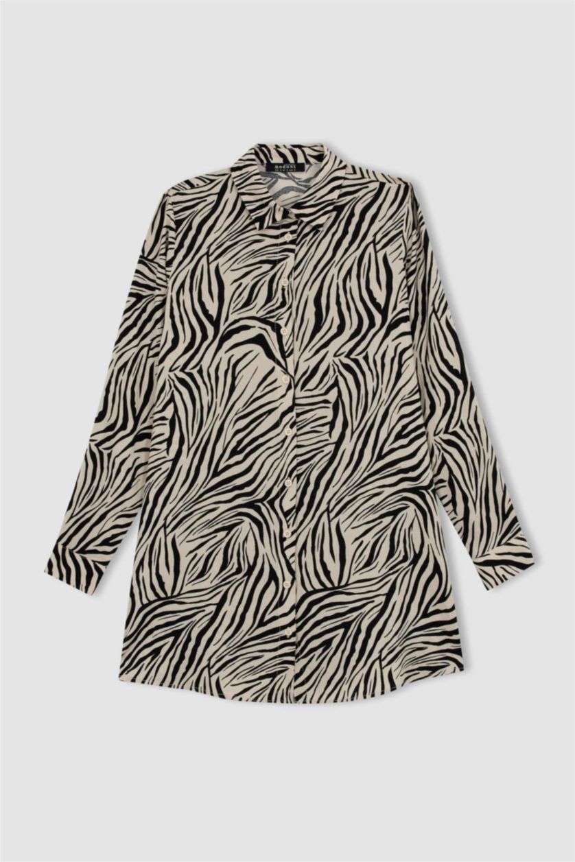 حريمي اللون الحجري تونيك قصة عادية كم طويل فلورال